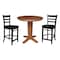 International Concepts 36 in. Solid Wood Round Top Pedestal Dining Table w/2 Counter Height Stools in Distressed Oak/Black K42-36RT-23-S4661722 - alternate 1